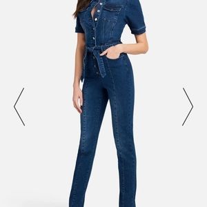 WORN ONCE 💙 Bebe stretchy and fitted denim Jumpsuit Size 6